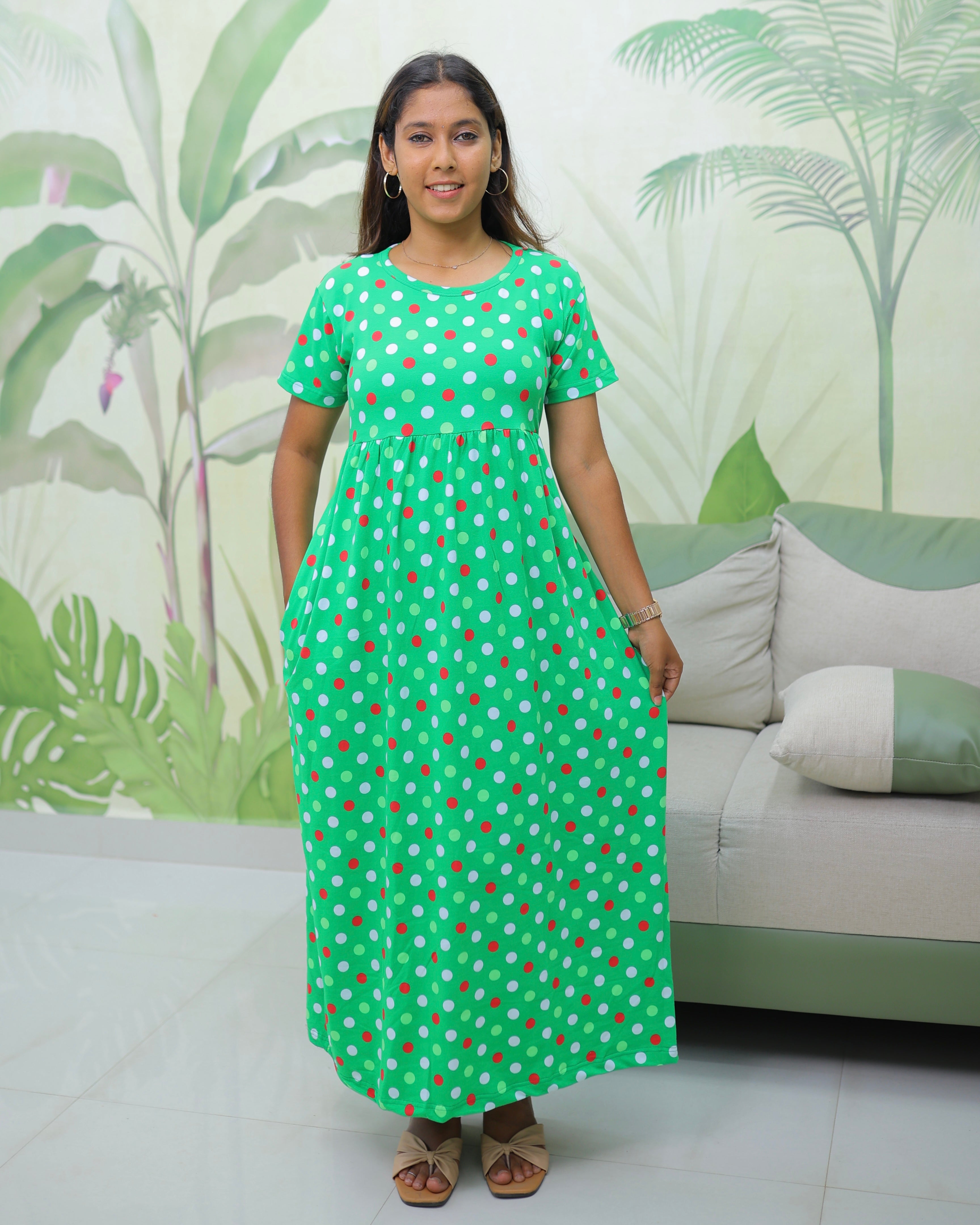 Green polka | Casual Non-Maternity Loungewear - Normal Sleeve | Full Length