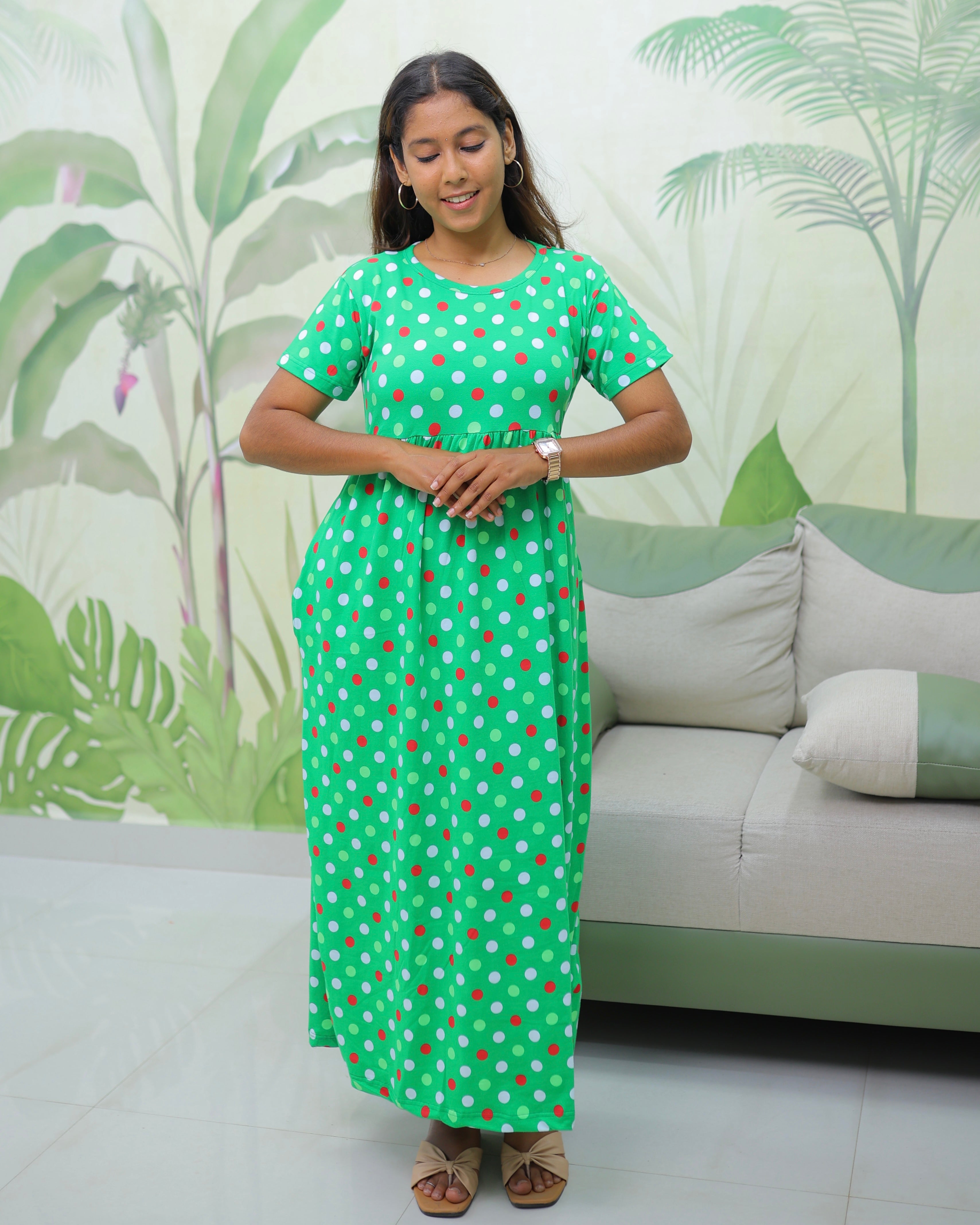 Green polka | Casual Non-Maternity Loungewear - Normal Sleeve | Full Length