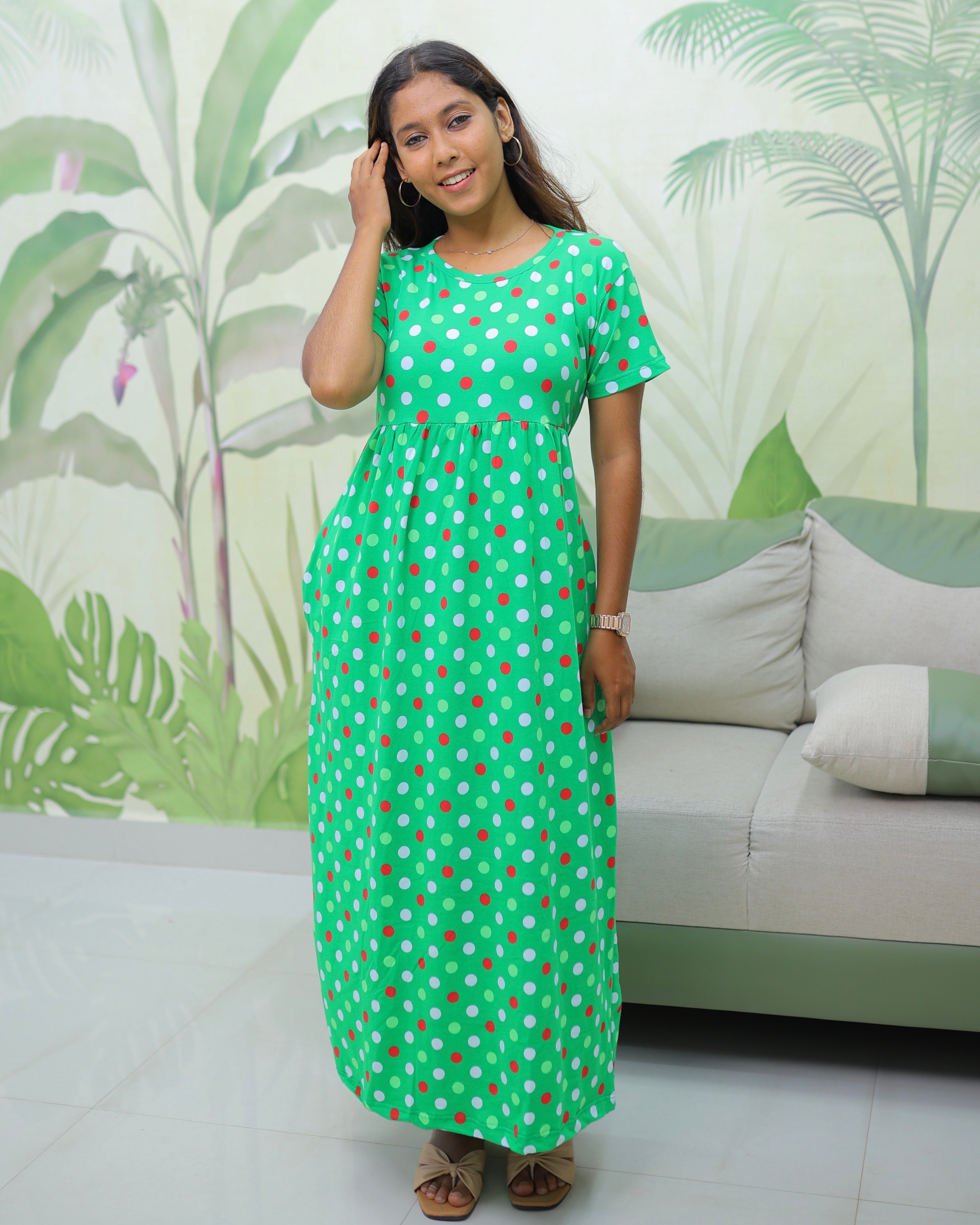 Green polka | Casual Non-Maternity Loungewear - Normal Sleeve | Full Length