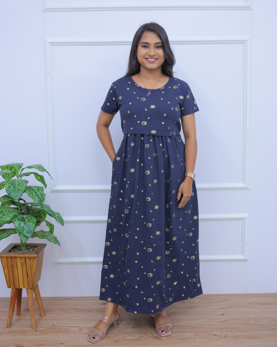 Bindu | Zipless Maternity Dress - Normal Sleeves | Full Length Maxi