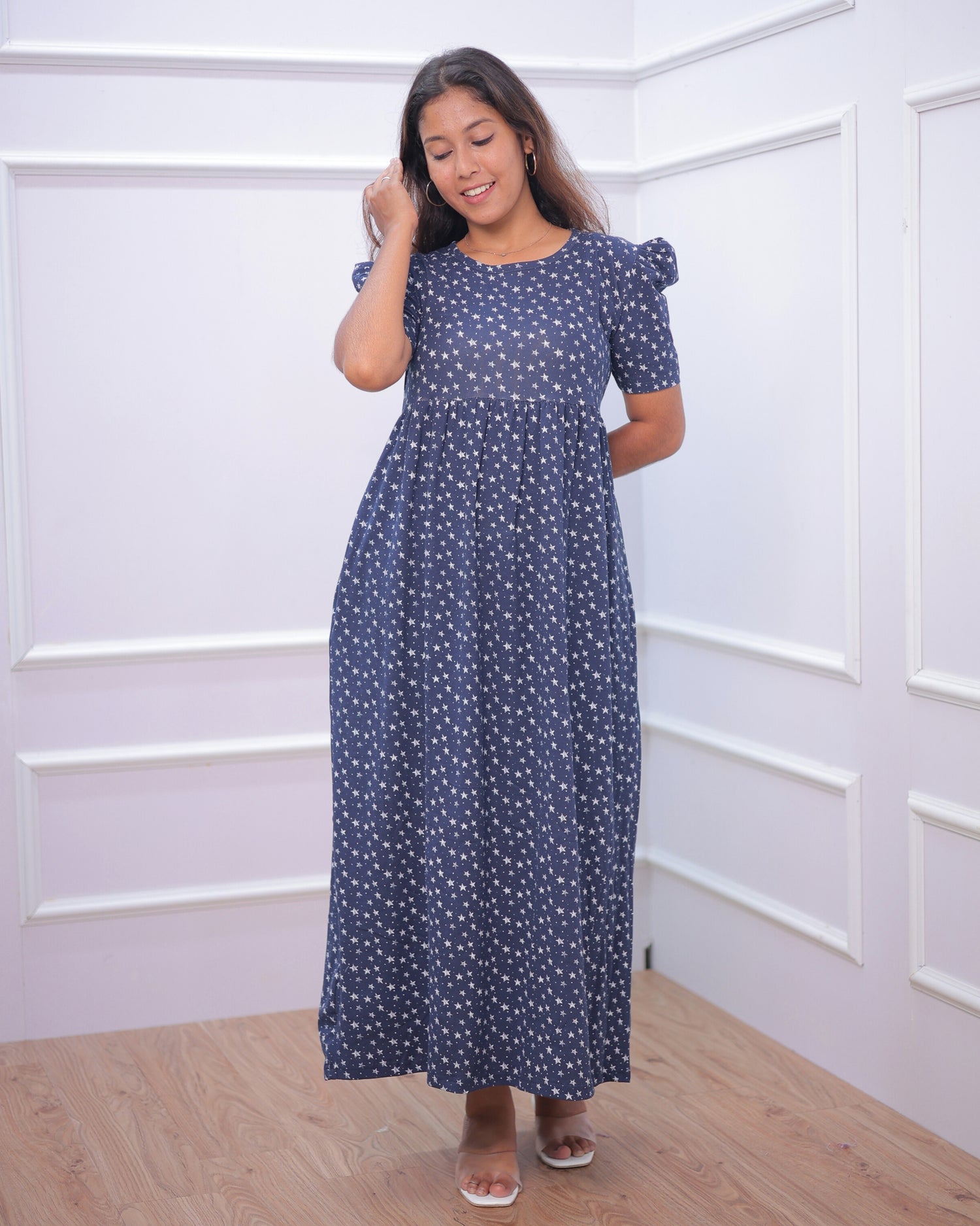Navy Star | Casual Non-Maternity Loungewear - Puff Sleeve | Full Length