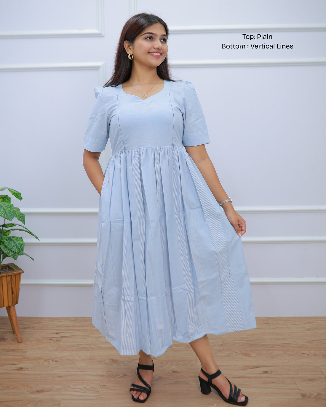 Blue Linen_Plain | Maternity Maxi [Double Side Zips]