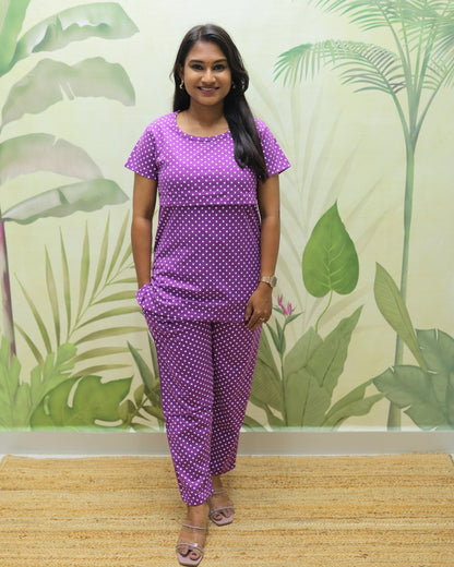 Purple Dots | Zipless Feeding Pant Set