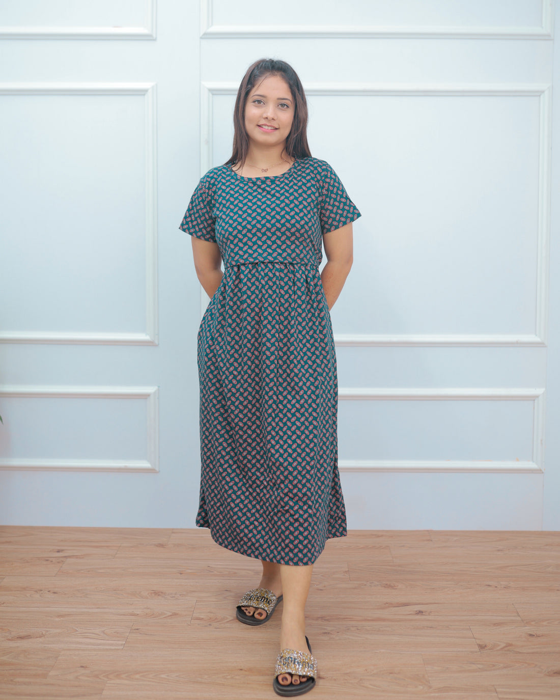 Naina | Zipless Maternity Dress - Normal Sleeves | Calf Length - Only 2XL Size