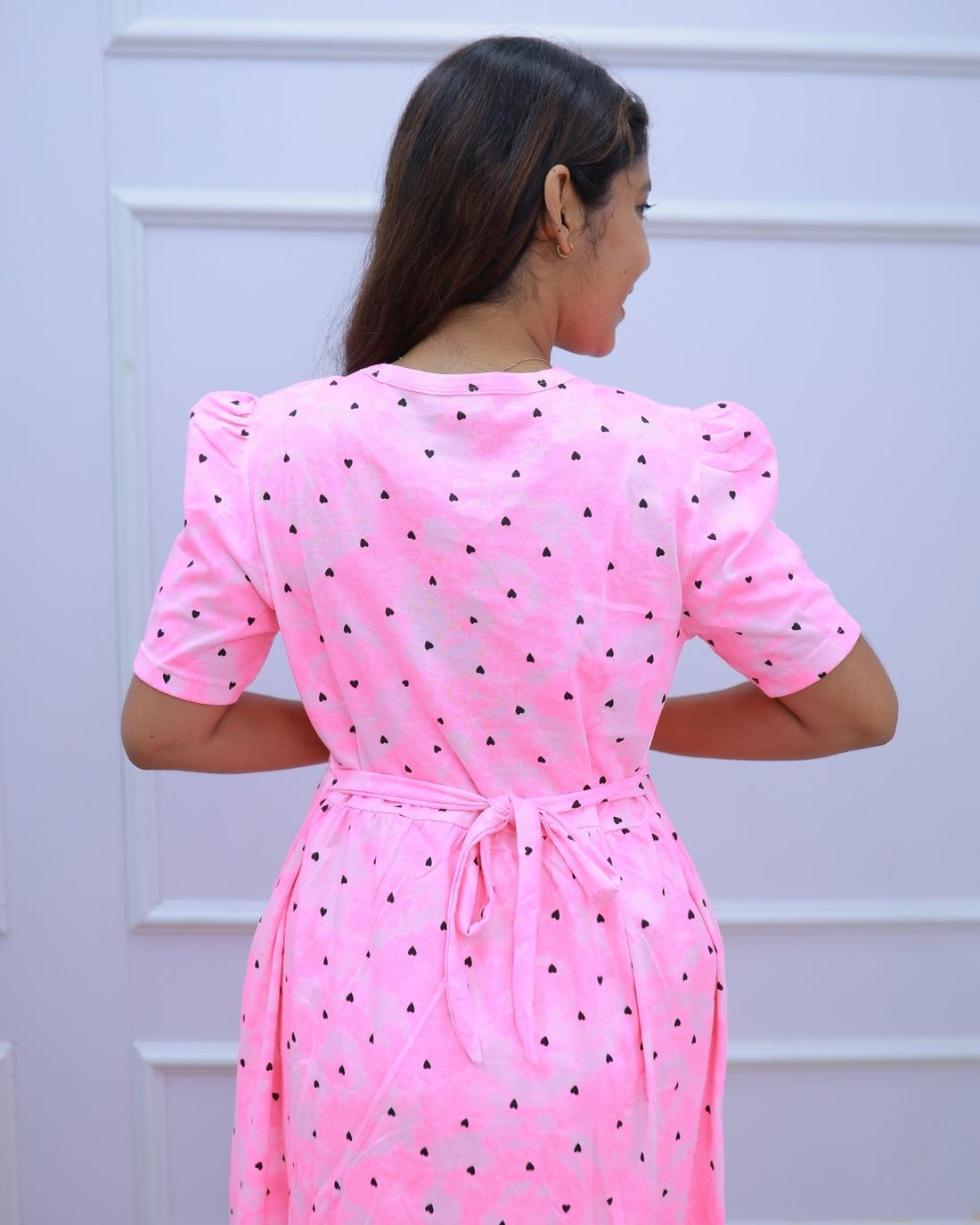 Chaitri | Zipless Maternity Dress - Puff Sleeves | Calf Length