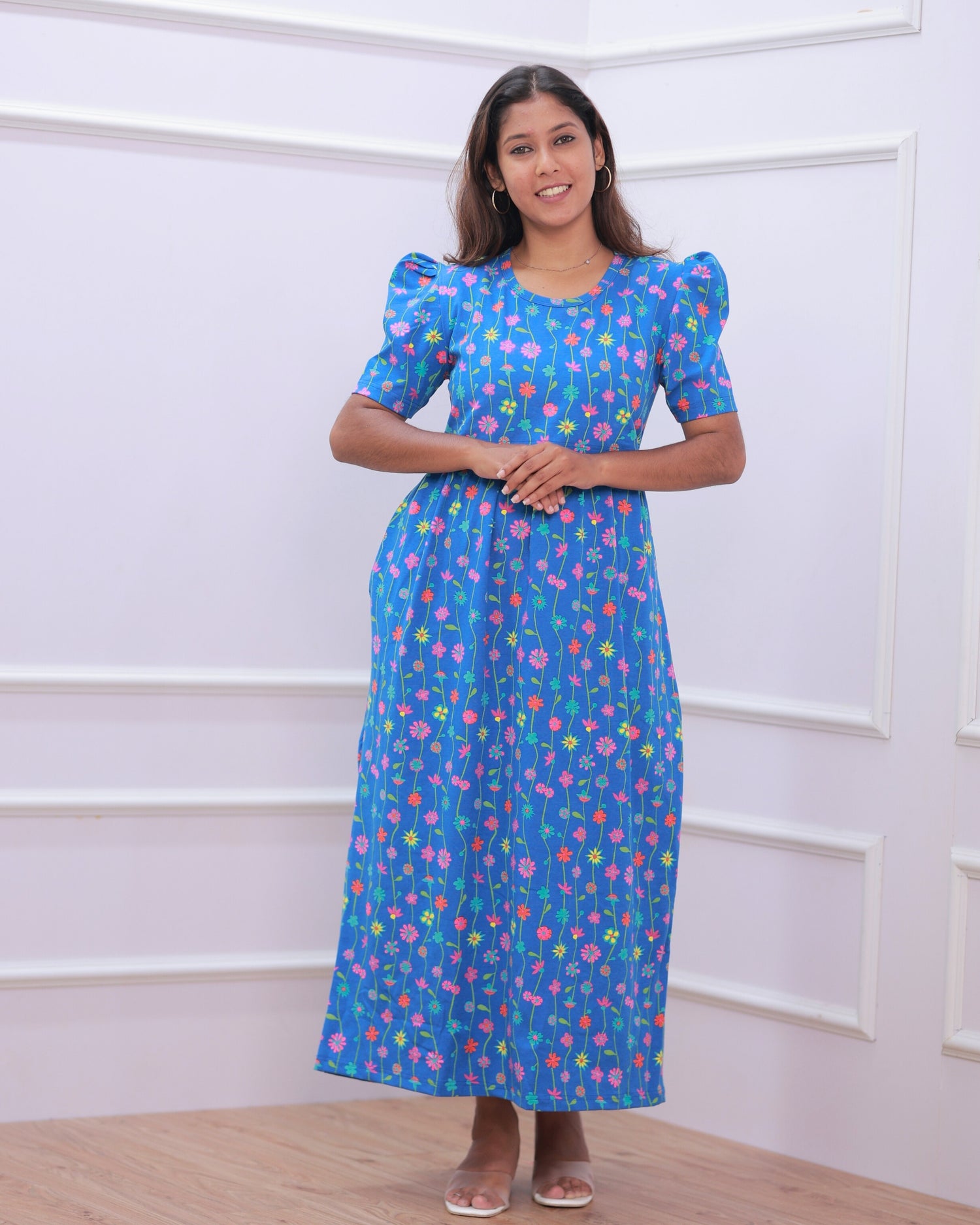 Maria | Zipless Maternity Dress - Puff Sleeves | Full Length