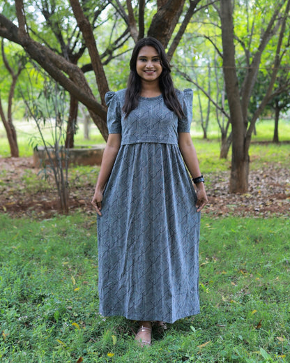 Horizon | Zipless Maternity Dress - Puff Sleeves | Full Length Maxi