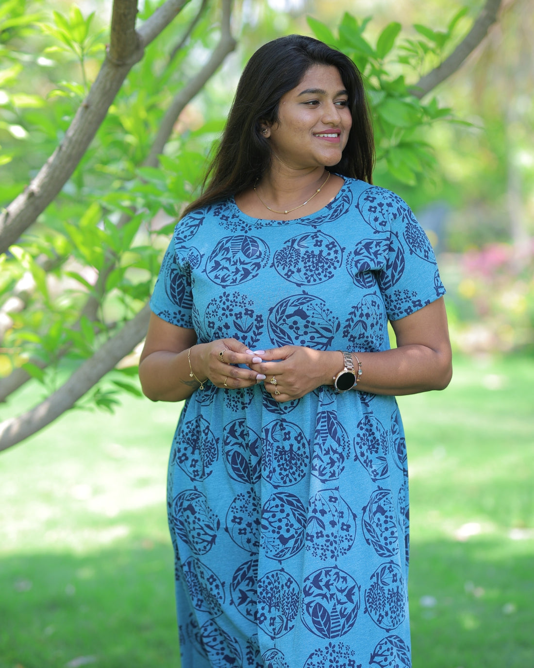 Indira | Zipless Maternity Dress - Normal Sleeves | Full Length Maxi