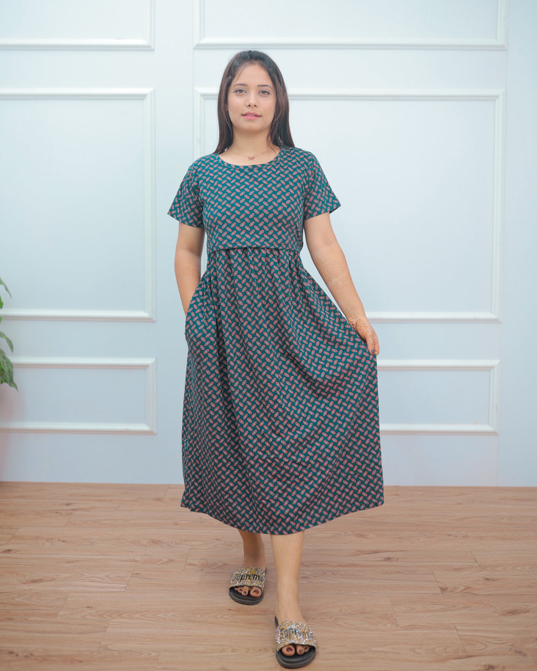 Naina | Zipless Maternity Dress - Normal Sleeves | Calf Length - Only 2XL Size