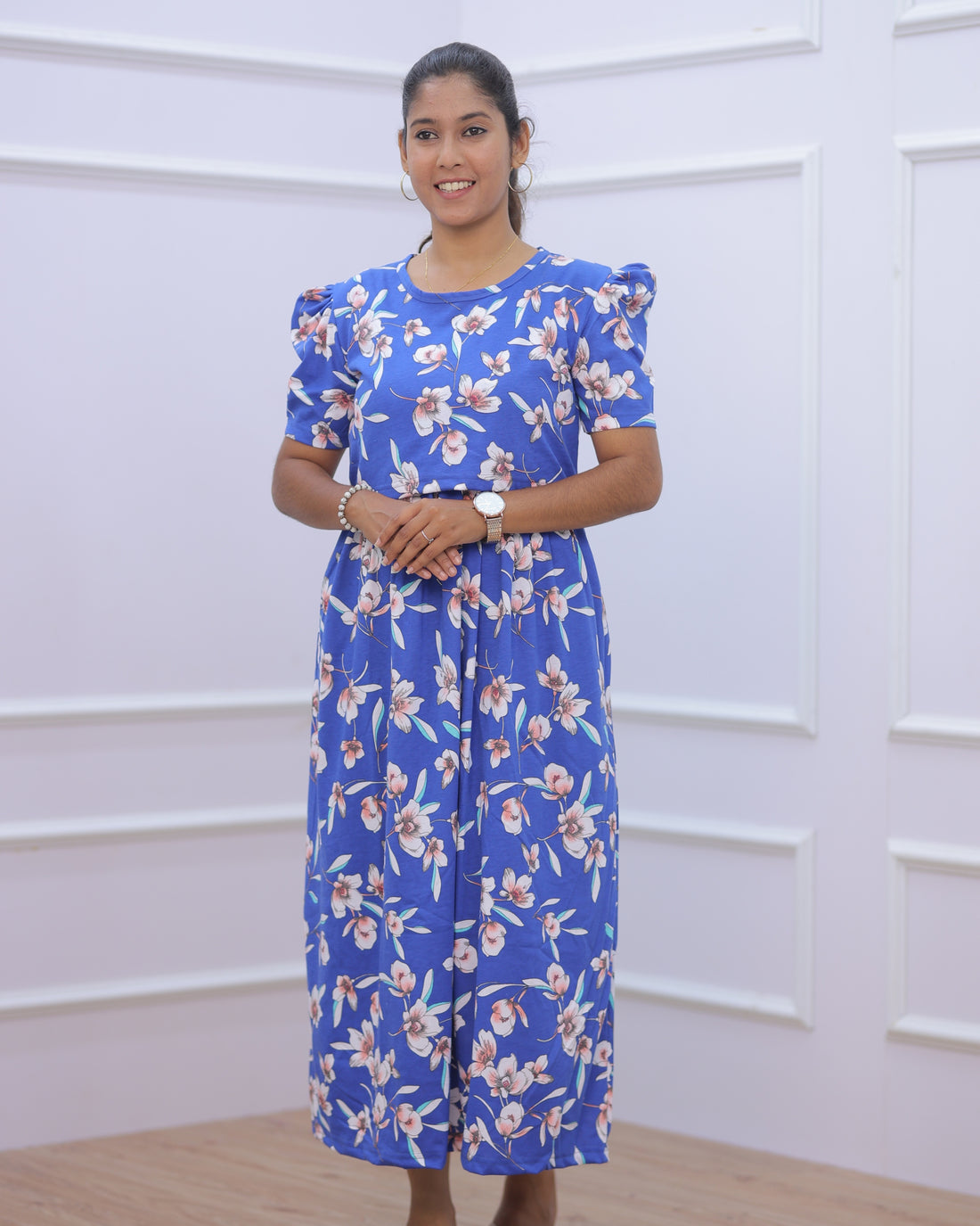 Rithika | Zipless Maternity Dress - Puff Sleeves | Full Length