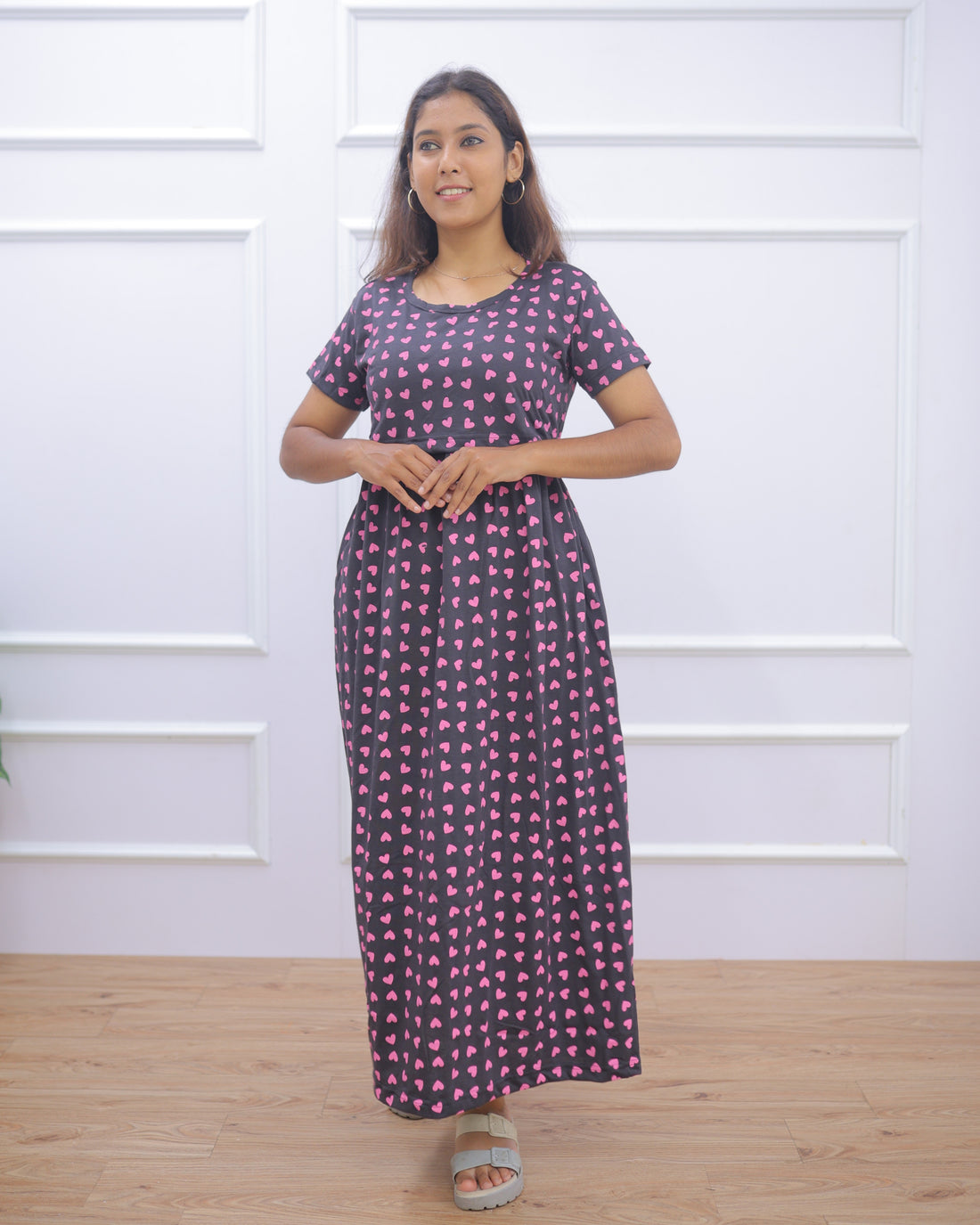 Pretty Hearts | Zipless Maternity Dress - Normal Sleeves | Full Length