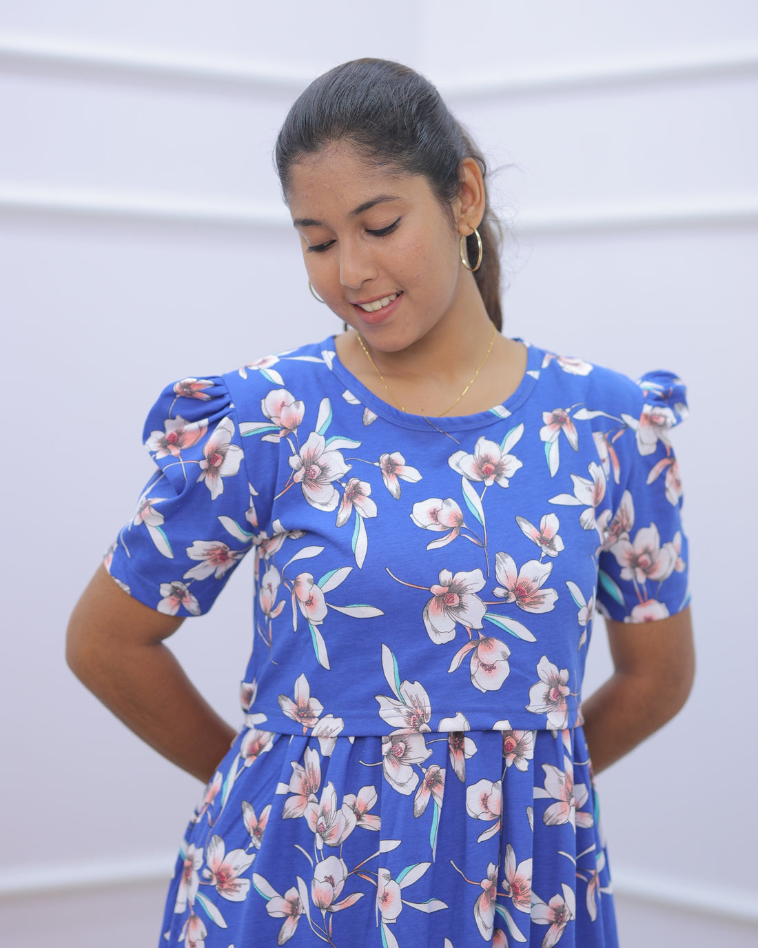 Rithika | Zipless Maternity Dress - Puff Sleeves | Full Length