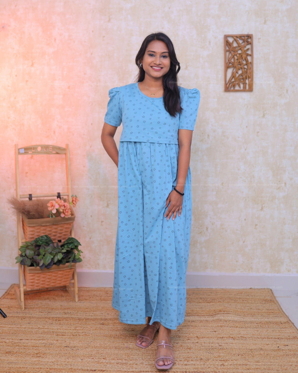 Shiney | Zipless Maternity Dress - Puff Sleeves | Full Length Maxi