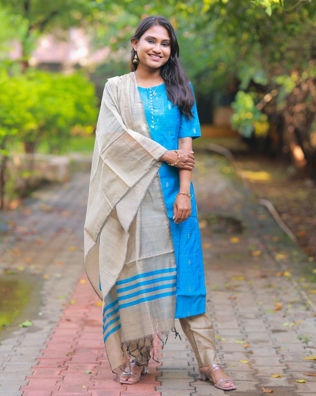 Deep Sky Blue | Raw Silk 3 pc Kurti Set [FEEDING &amp; NON FEEDING]