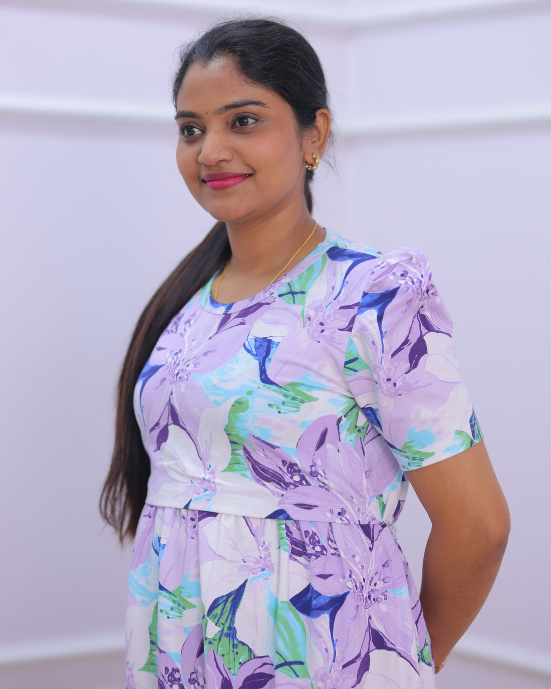 Yadvi | Zipless Maternity Dress - Puff Sleeves | Full Length