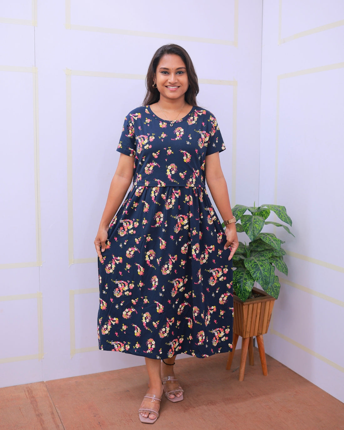 Bloom | Zipless Maternity Dress - Puff Sleeves | Calf Length