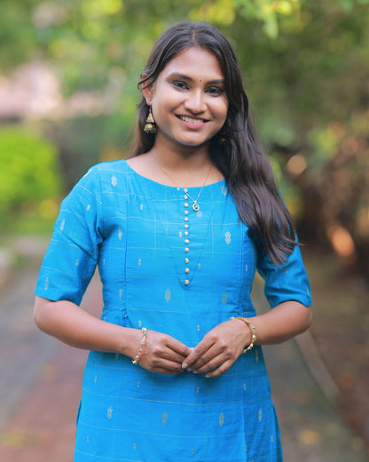 Deep Sky Blue | Maternity Kurta Set with Lining [Raw Silk]