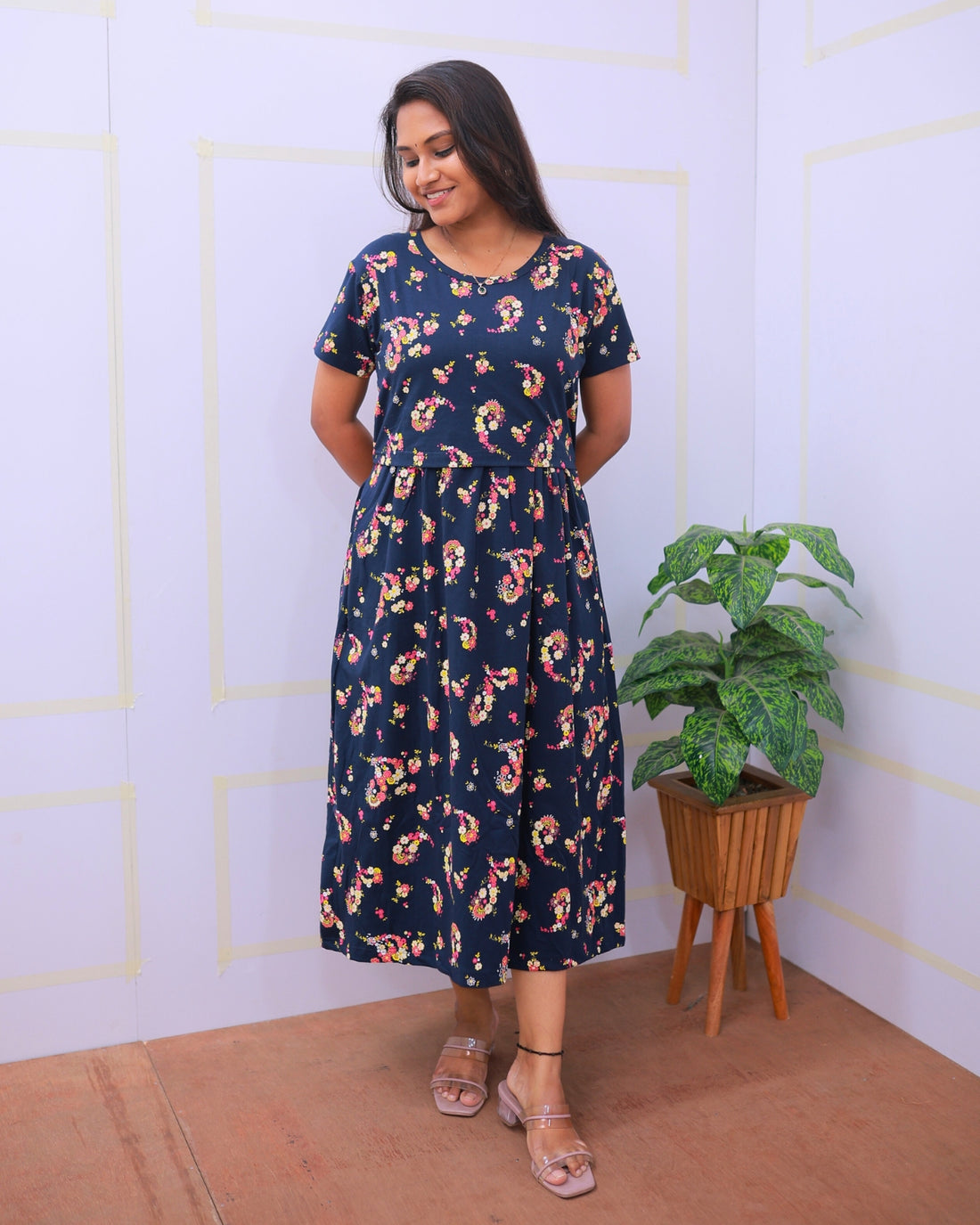 Bloom | Zipless Maternity Dress - Puff Sleeves | Calf Length
