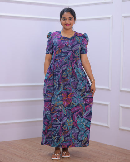 Sana | Zipless Maternity Dress - Puff Sleeves | Full Length
