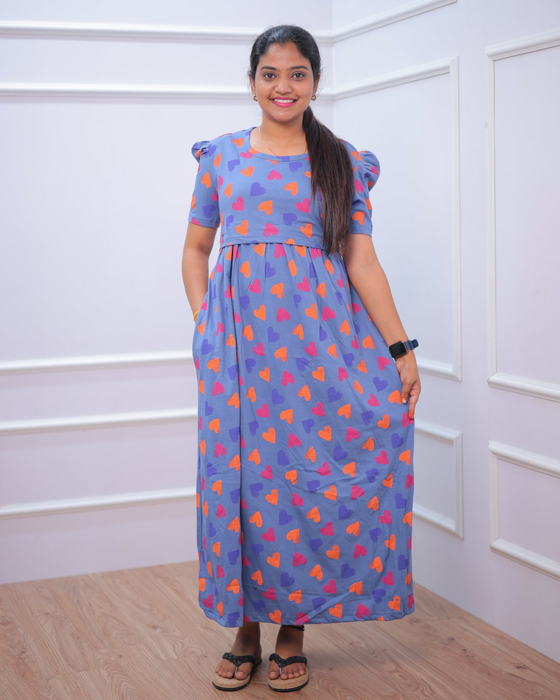 Haniya | Zipless Maternity Dress - Puff Sleeves | Full Length