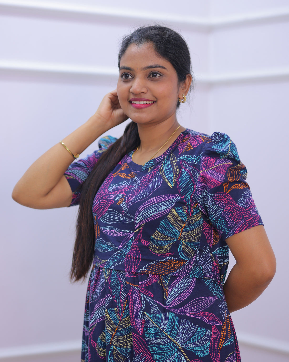 Sana | Zipless Maternity Dress - Puff Sleeves | Full Length