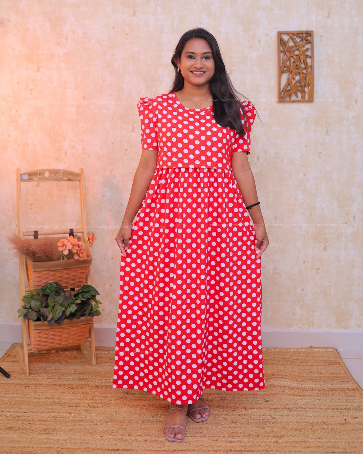 Polka | Zipless Maternity Dress - Puff Sleeves | Full Length Maxi