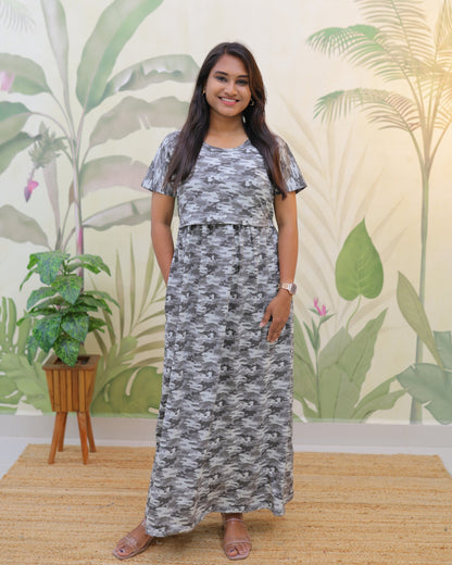 Hafsa | Zipless Maternity Dress - Normal Sleeves | Full Length Maxi