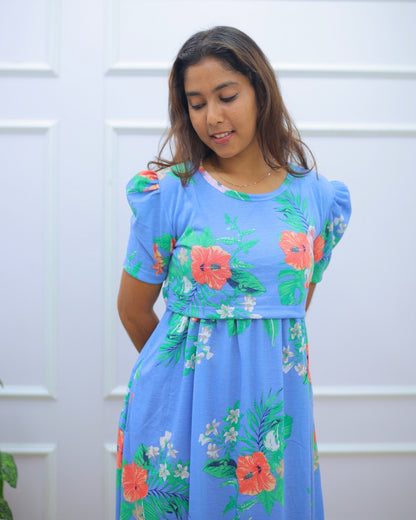 Kavya | Zipless Maternity Dress - Puff Sleeves | Full Length Maxi