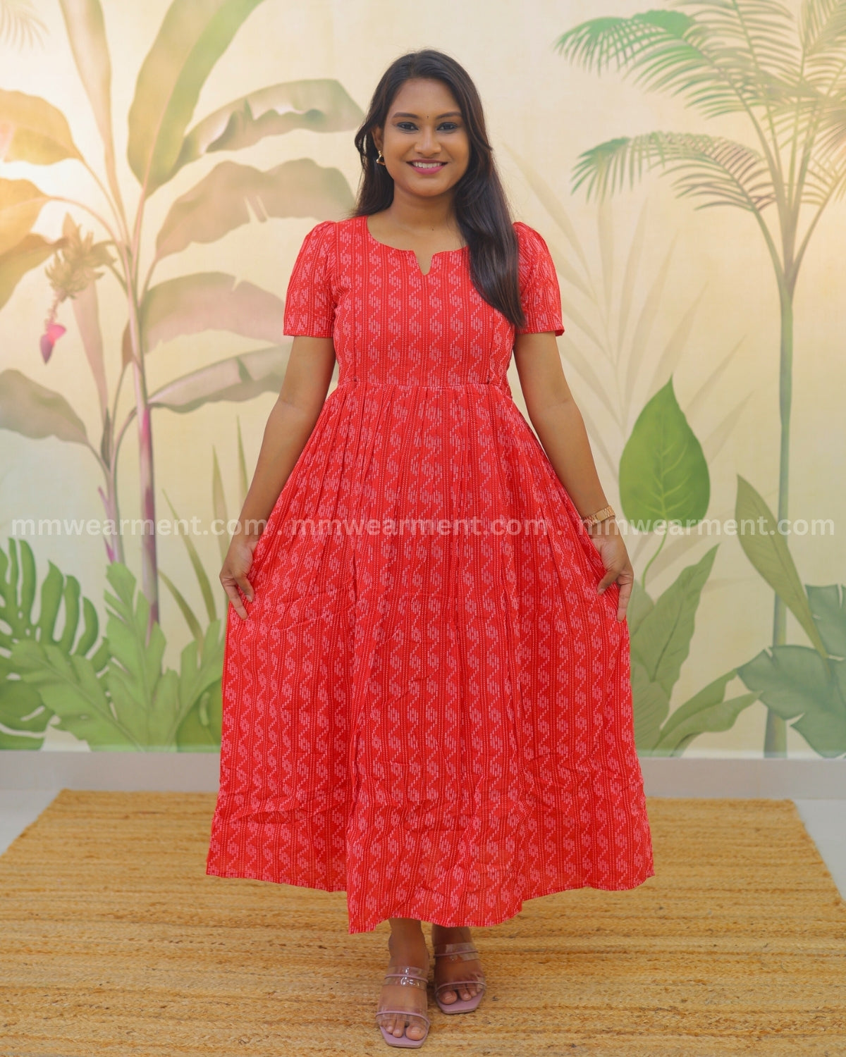 Red-Zigzag | Maternity Kurti with Lining [Katha Cotton]