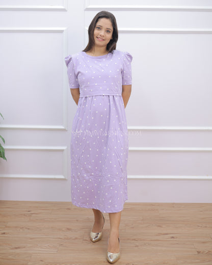 Cambri | Zipless Maternity Dress - Puff Sleeves | Calf Length
