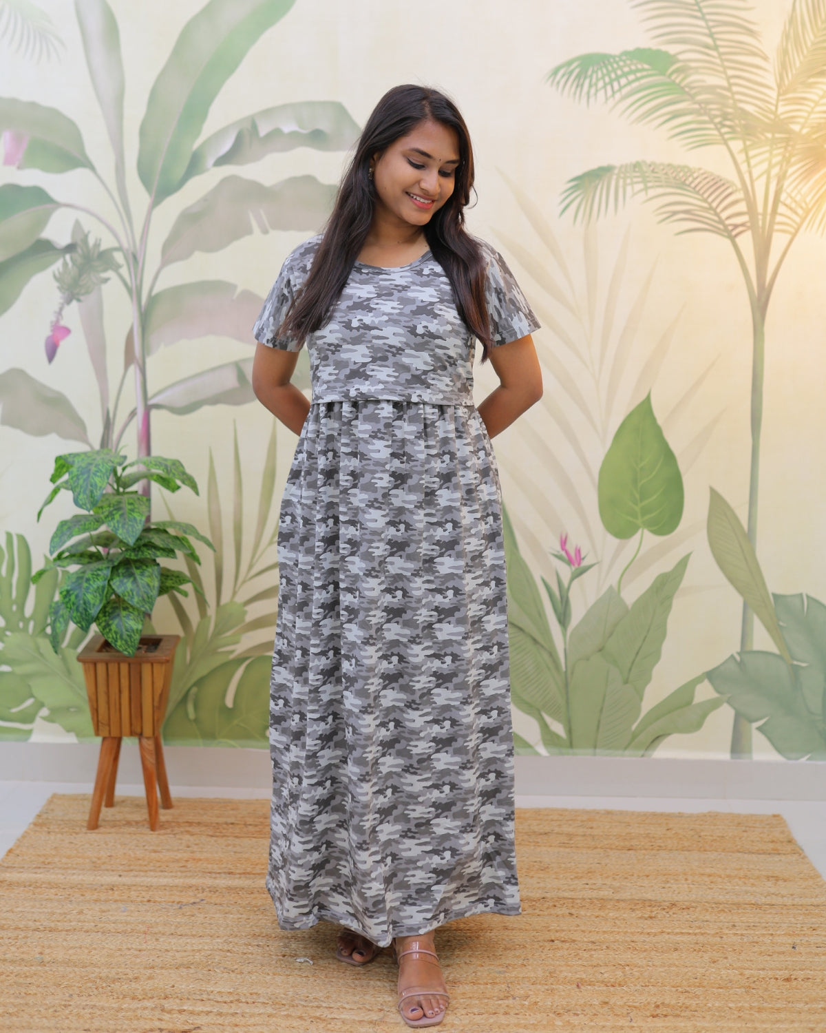 Hafsa | Zipless Maternity Dress - Normal Sleeves | Full Length Maxi