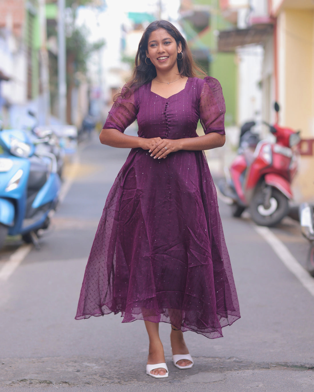 Wine Organza  | Maternity Maxi with Full Lining [Double Side Zip]