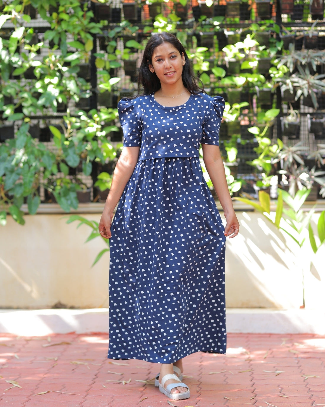 Aarohi V1 | Zipless Maternity Dress - Puff Sleeves | Full Length Maxi