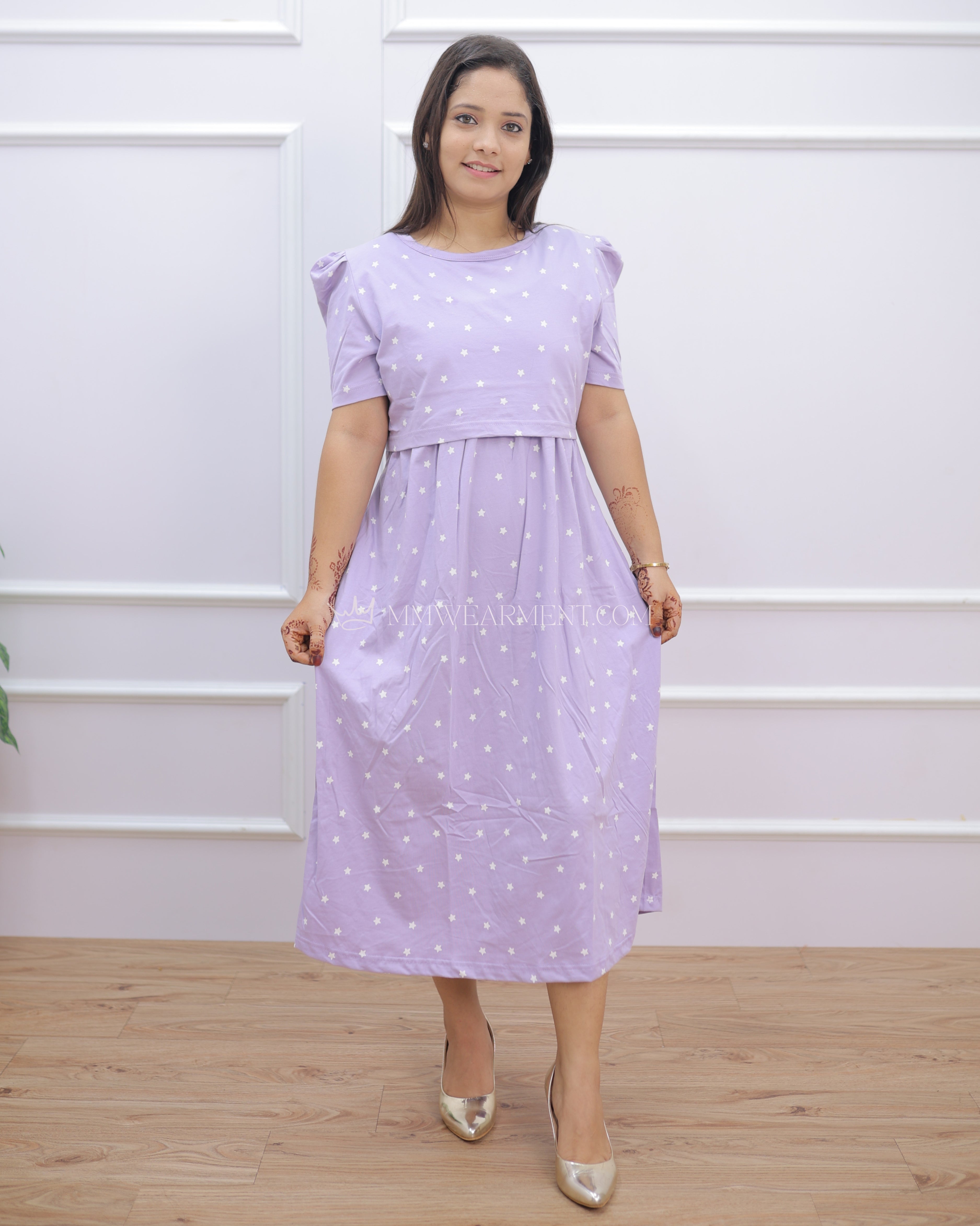 Cambri | Zipless Maternity Dress - Puff Sleeves | Calf Length