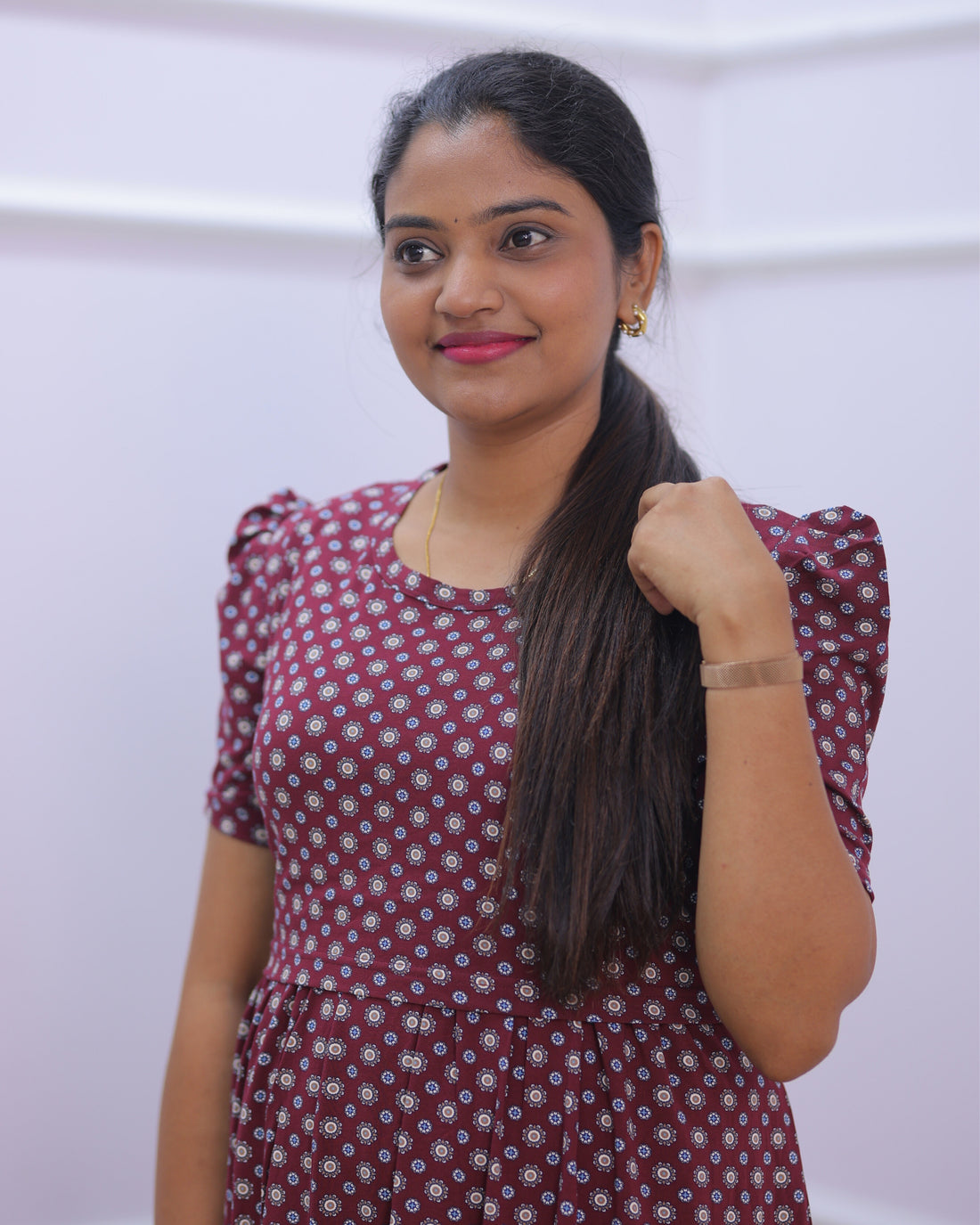 Neha | Zipless Maternity Dress - Puff Sleeves | Full Length