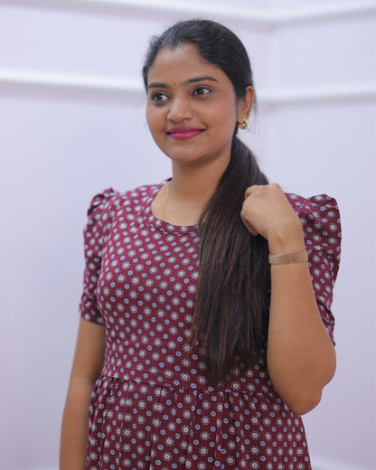 Neha | Zipless Maternity Dress - Puff Sleeves | Full Length