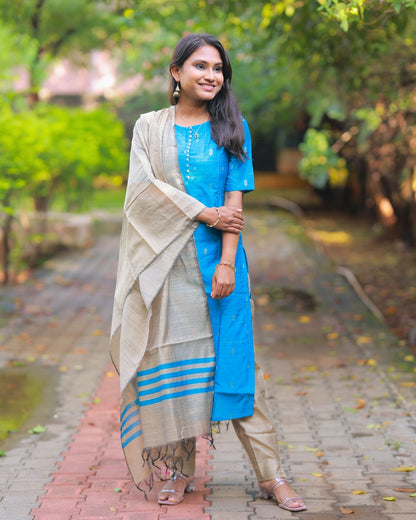 Deep Sky Blue | Maternity Kurta Set with Lining [Raw Silk]