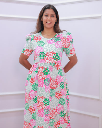 Aila | Zipless Maternity Dress - Puff Sleeves | Full Length