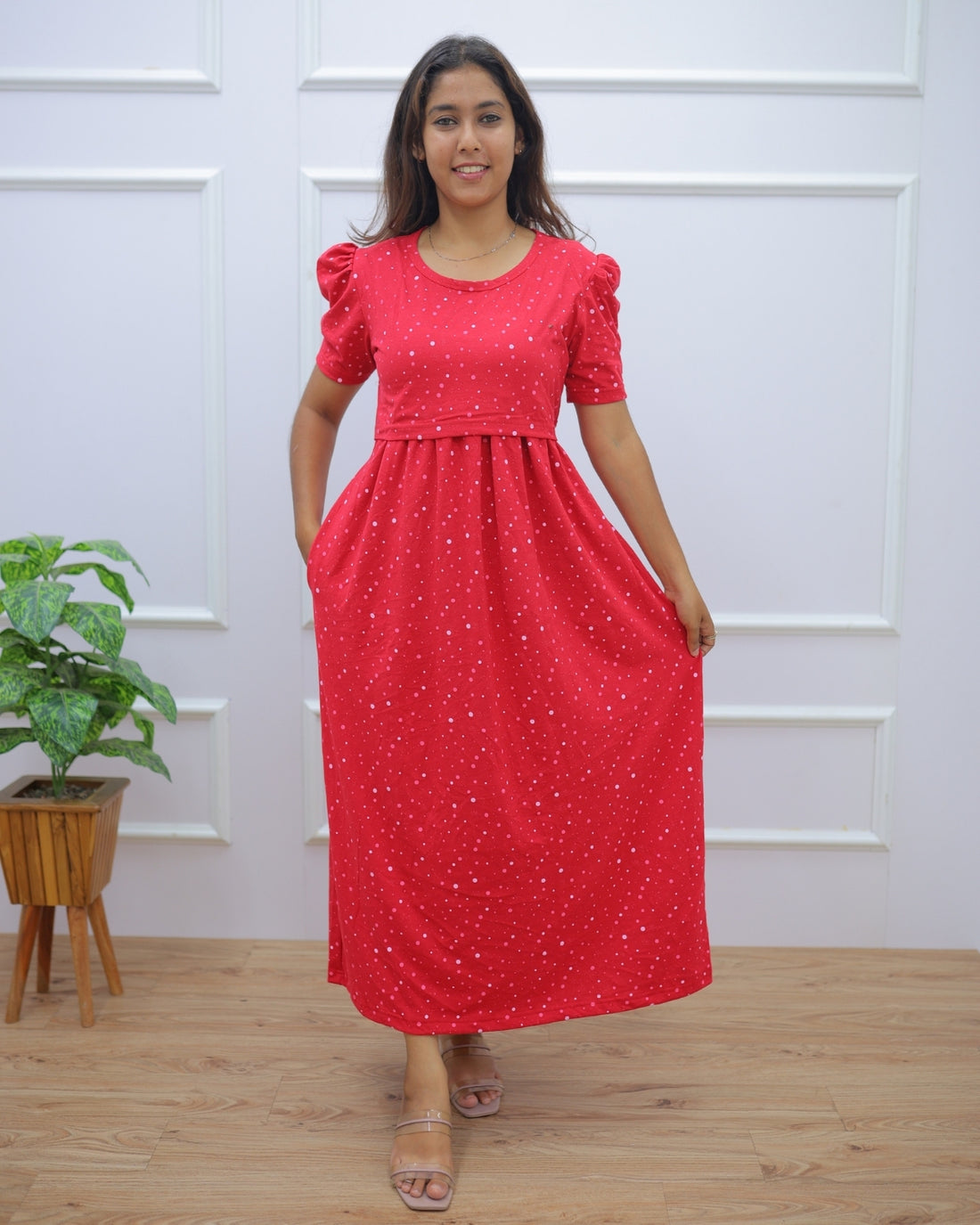 Kajal | Zipless Maternity Dress - Puff Sleeves | Full Length Maxi