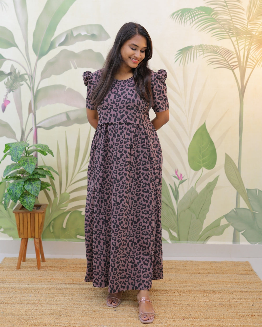 Aayat | Zipless Maternity Dress - Puff Sleeves | Full Length Maxi