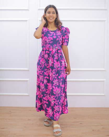 Mina | Zipless Maternity Dress - Puff Sleeves | Full Length - Only M Size