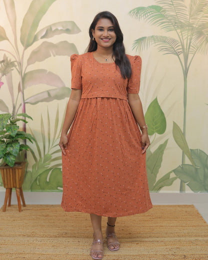 Aniya | Zipless Maternity Dress - Puff Sleeves | Calf Length