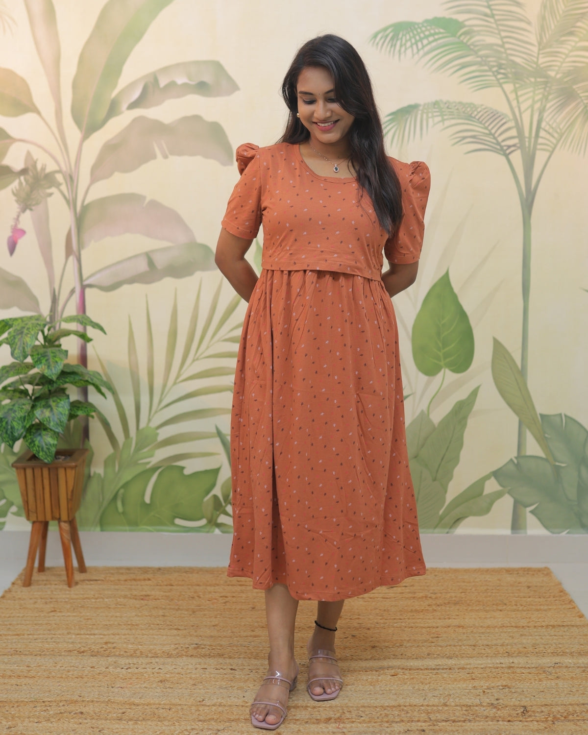 Aniya | Zipless Maternity Dress - Puff Sleeves | Calf Length