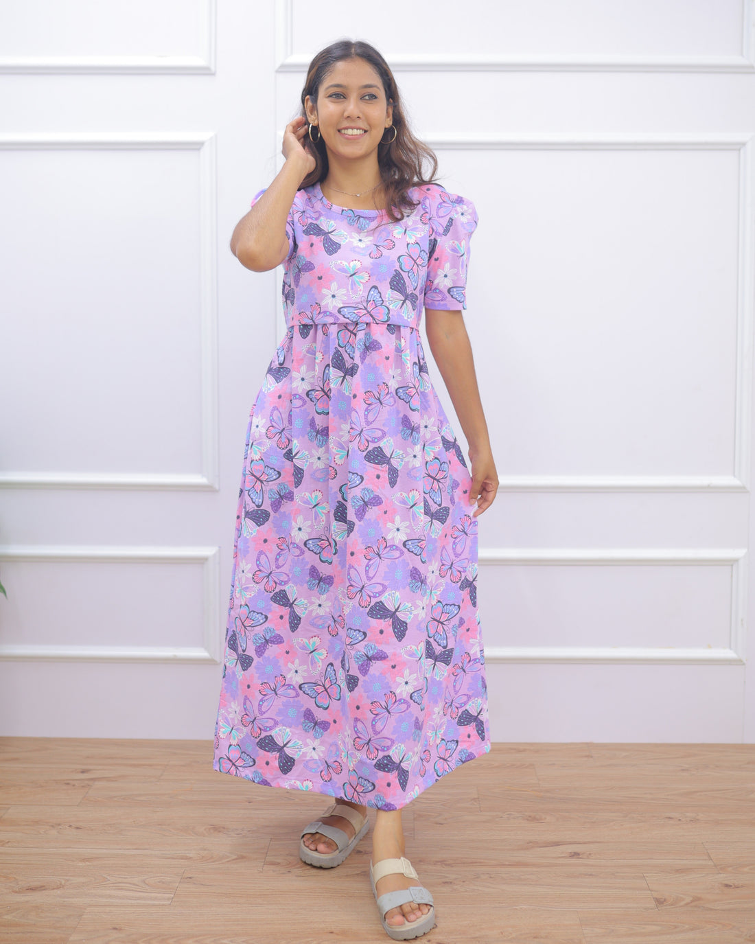 Larva | Zipless Maternity Dress - Puff Sleeves | Full Length