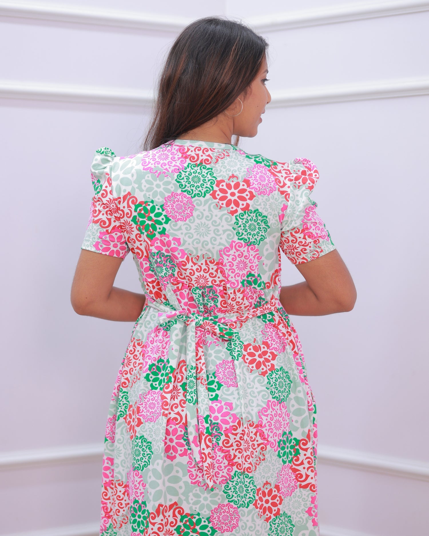 Aila | Zipless Maternity Dress - Puff Sleeves | Full Length