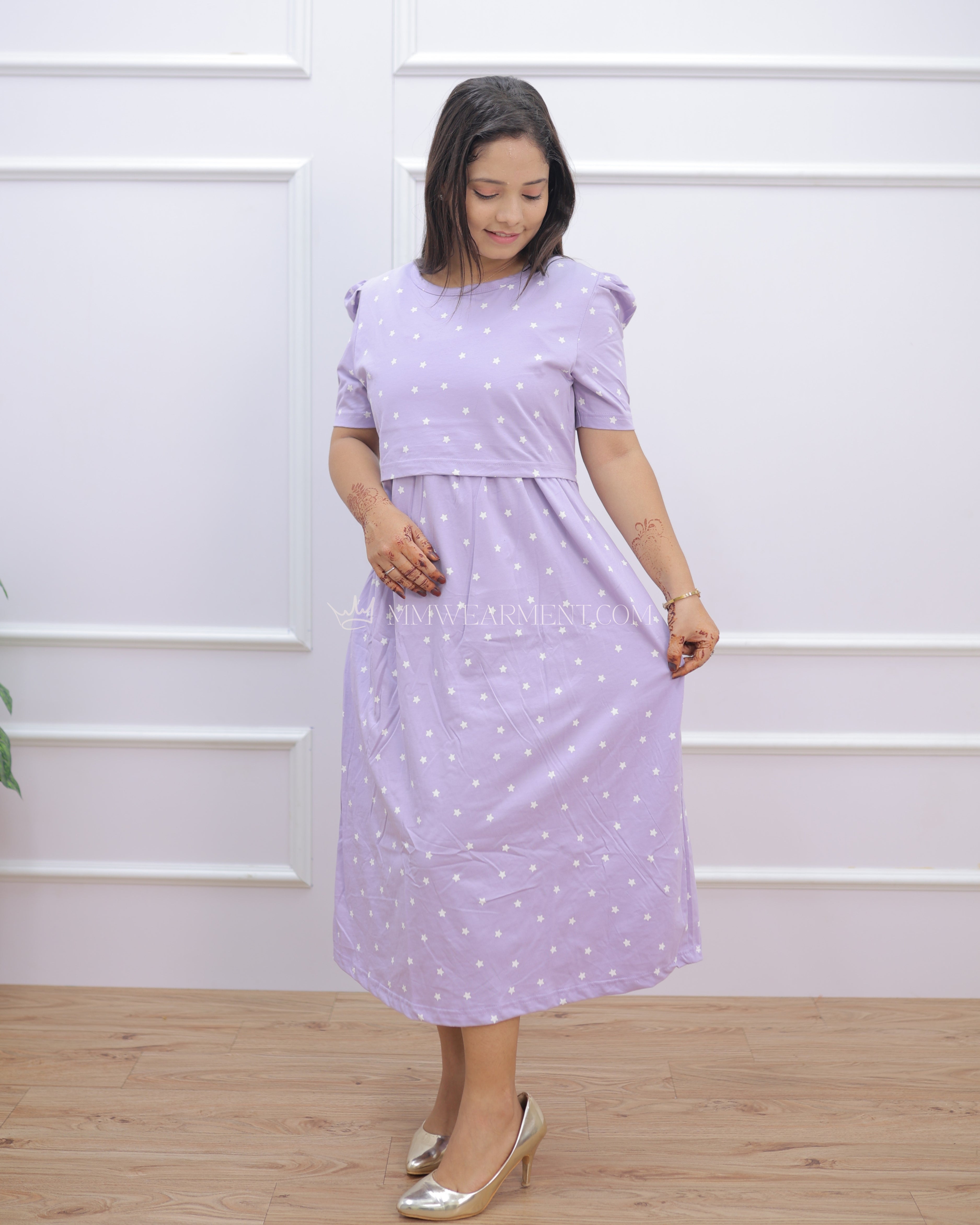 Cambri | Zipless Maternity Dress - Puff Sleeves | Calf Length