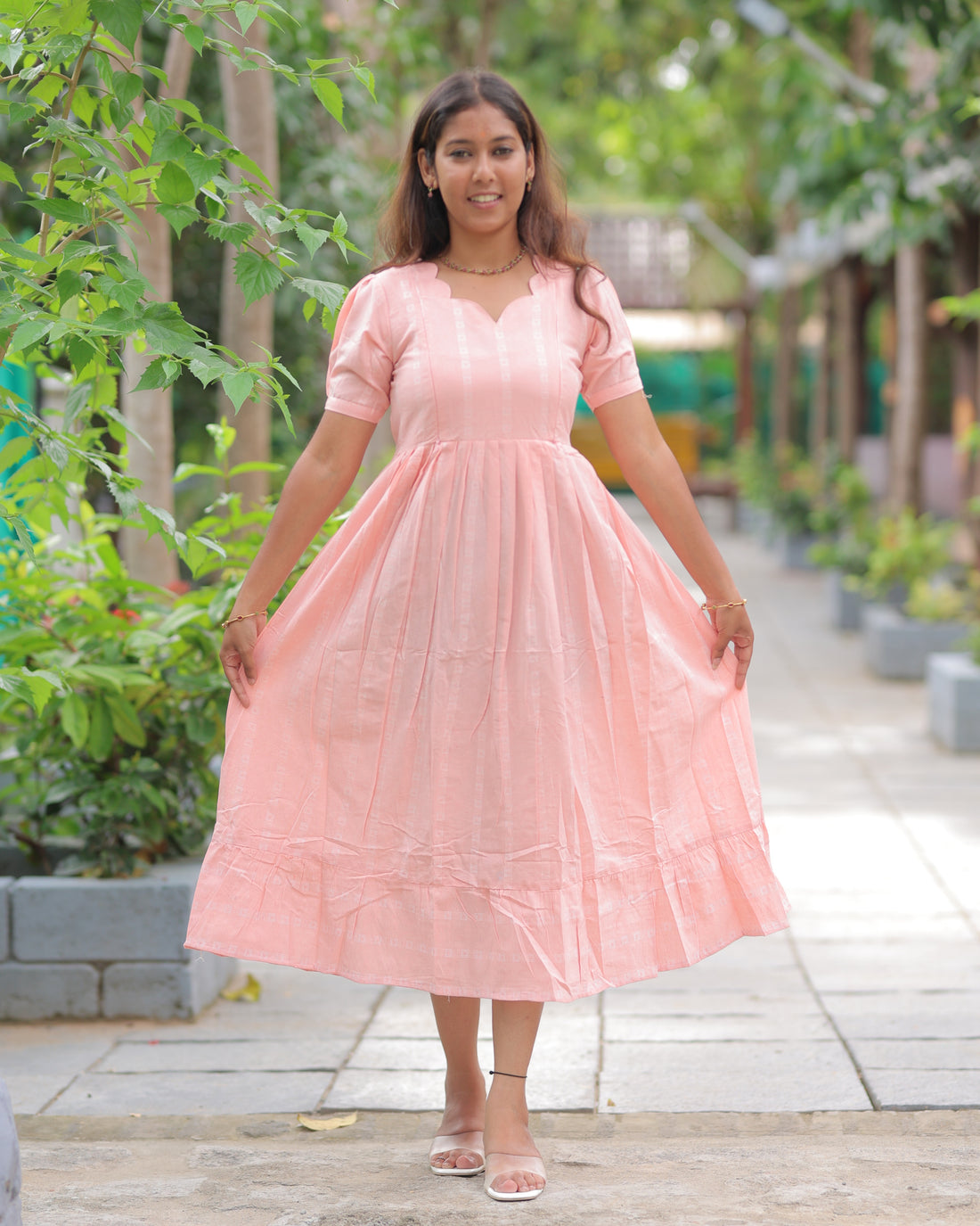 Raaga_Peach | Maternity Maxi with Top Lining [Double Side Zips]
