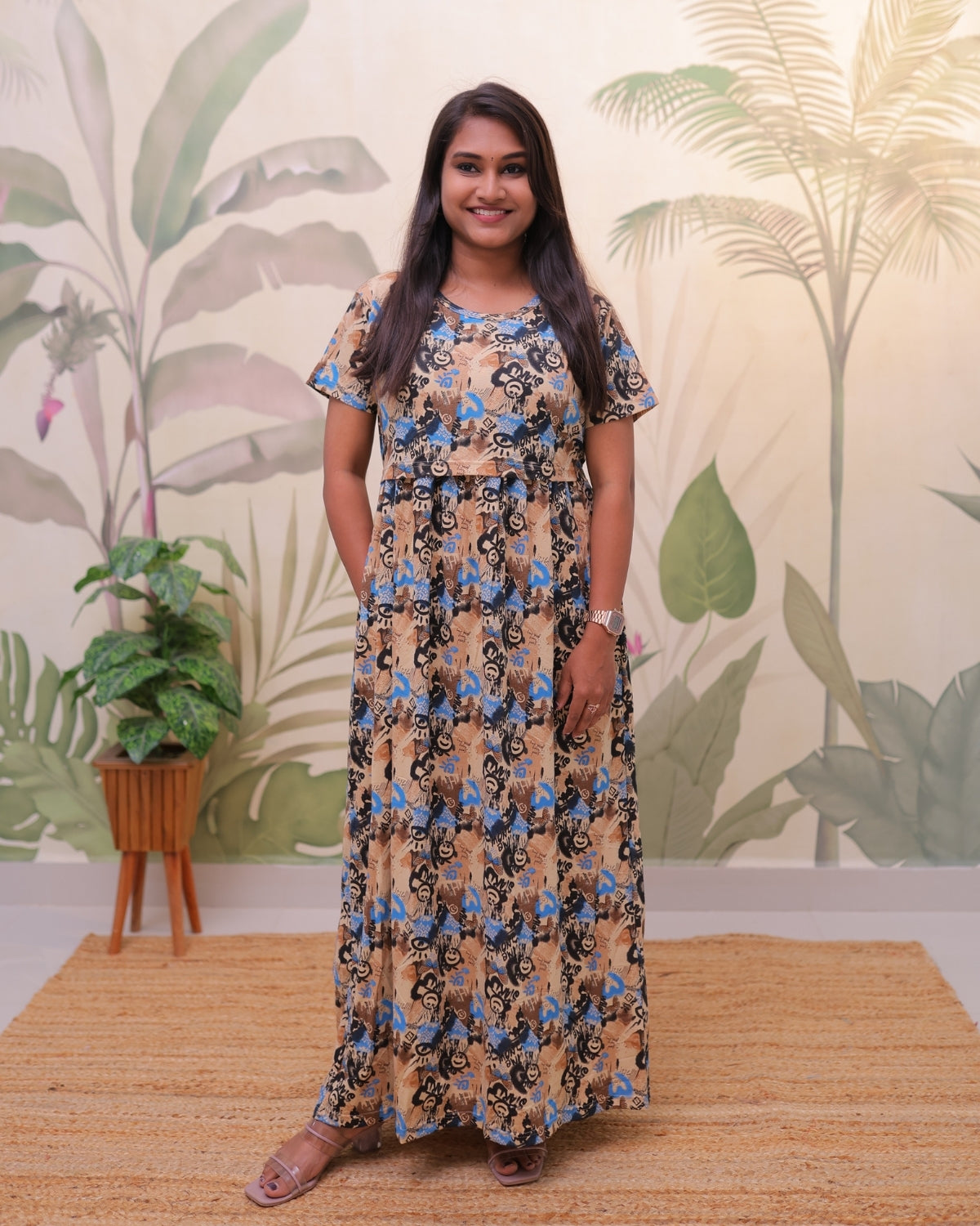 Smile | Zipless Maternity Dress - Normal Sleeves | Full Length Maxi