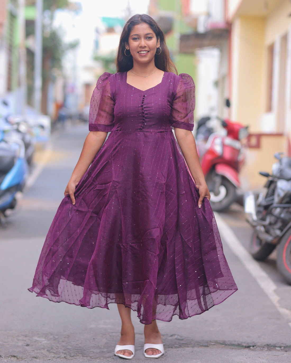 Wine Organza  | Maternity Maxi with Full Lining [Double Side Zip]