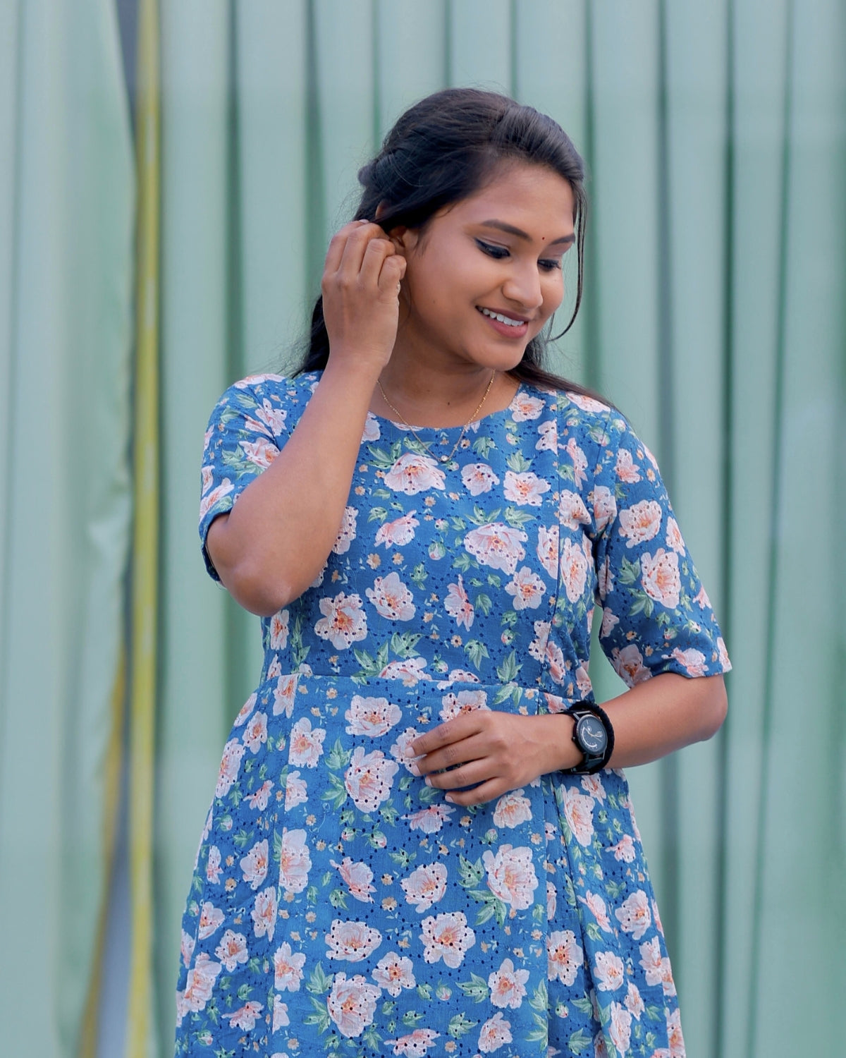 Sage | Hakoba Printed Cotton Kurti with Lining (ONLY FEEDING)